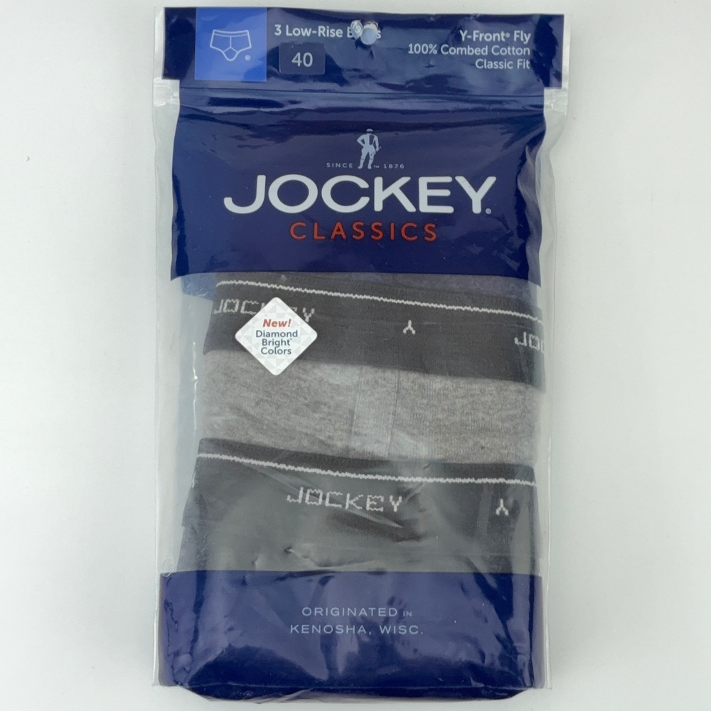 Jockey Classics Mens 3 Pack Low-Rise Briefs 40 Gray Black Cotton Y-Front 5705